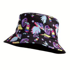 Mushroom Print Reversible Bucket Hat Vintage Sunscreen Basin Hat