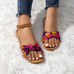 Women's Cross Strap Linen Slide Slippers Open Toe Anti-Skid Slip On