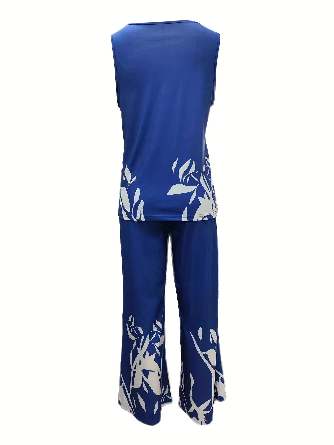 Floral Print Two Piece Set Tank Top & Wide Leg Pants Outfit