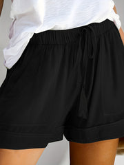 Elastic Waist Patch Pocket Shorts Casual Loose Shorts