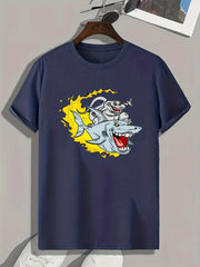 Shark & Monster Print Men's Graphic Tee for Summer