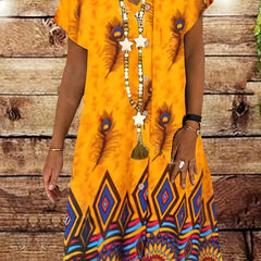Graphic Print Dress V neck Short Sleeve Dress Casual Every Dress