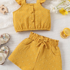 2pcs Baby Girls Fly Sleeve Camisole Top & Shorts Set Clothes