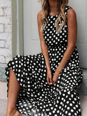 Polka Dot Print Round Neck A line Tank Dress