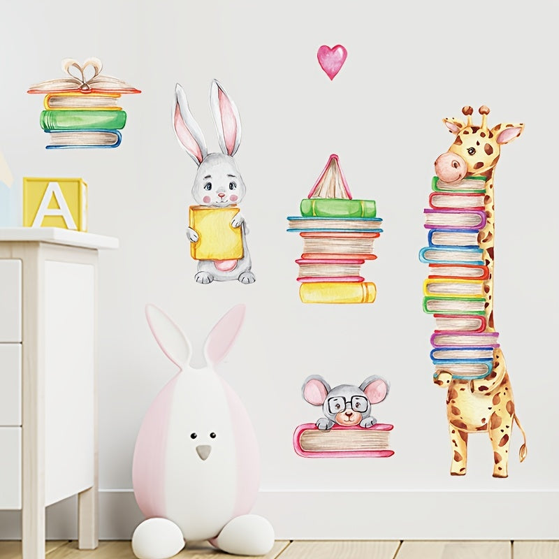 Giraffe Rabbit Book Wall Sticker for Kids Room Decor