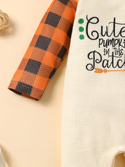 Baby Boy Halloween Plaid Pumpkin Embroidered Romper Outfit