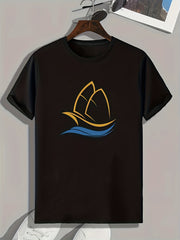 Sailboat Pattern Print Men's Sports T-shirt