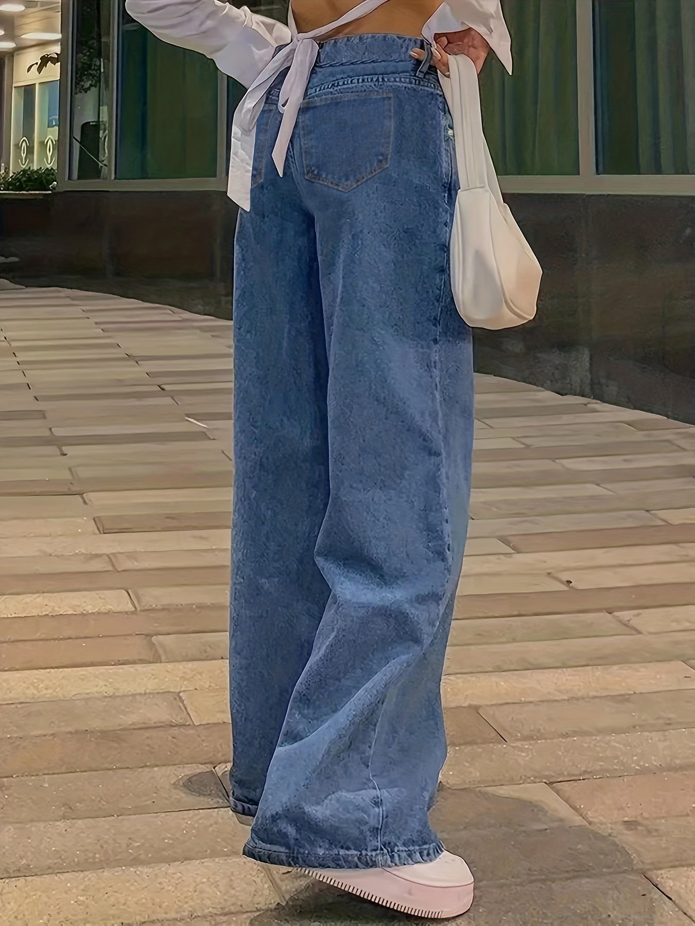 Wide Leg Medium Washed Jeans Loose Fit