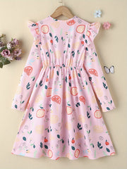 Girls Butterfly Print Ruffle Princess Dress Long Sleeve Holiday Party Outfit