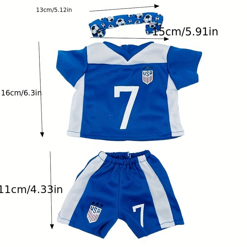 Soccer Outfit Set For 18" Dolls Includes Shirt Shorts And Headband