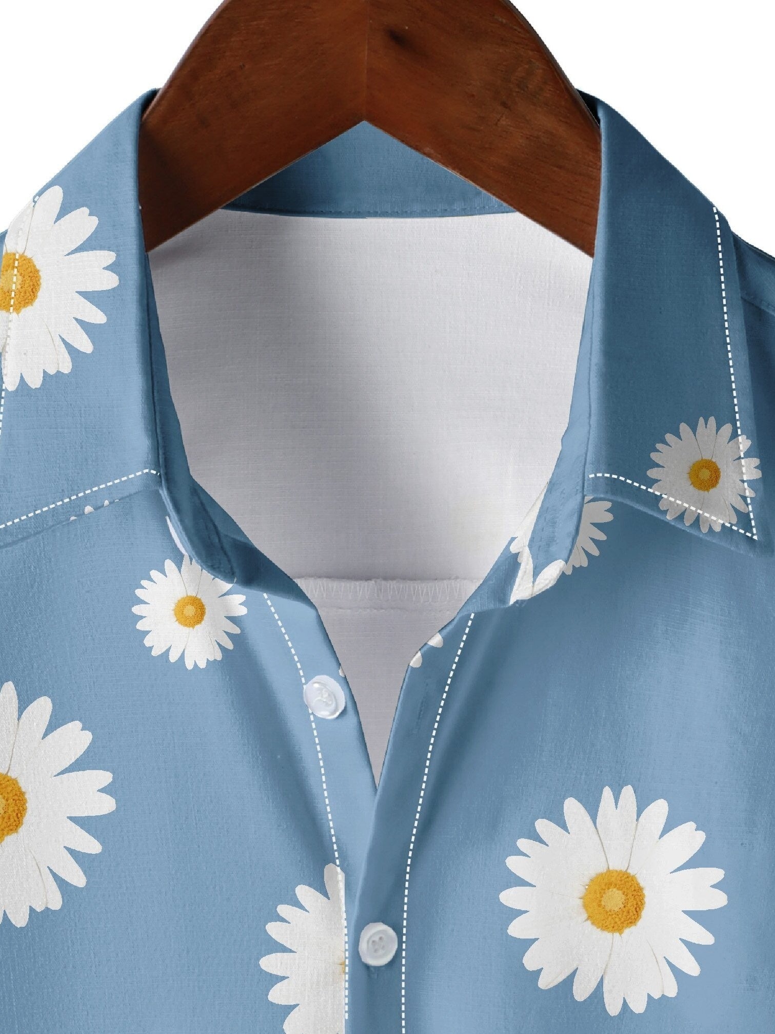 Men's Daisy Flower Print Casual Button Up Shirt