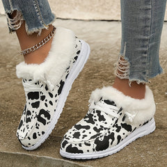 Women's Dairy Cow Pattern Non slip Warm Sneakers Low Top Sport Shoes