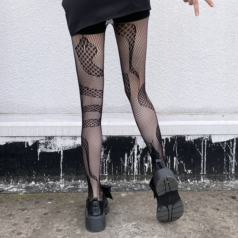 Women's Gothic Snake Pattern Fishnet Tights Stockings
