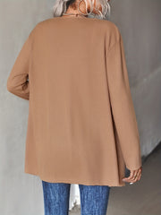 Textured Open Front Cardigan Dual Pockets Long Sleeve Cardigan