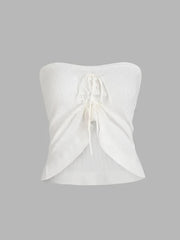 Sexy Drawstring Knit Tube Top Casual Strapless Sleeveless Summer Loose Tube Top