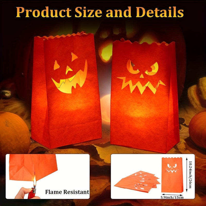20pcs Halloween Luminary Bags Pumpkin Grimace Patterns