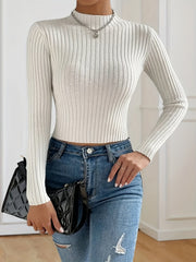 Solid Slim Mock Neck Sweater Long Sleeve for Spring & Fall