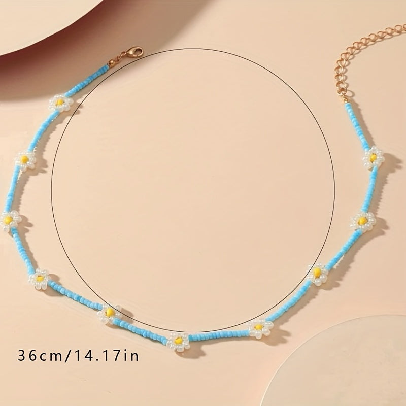 10 Small Flowers Beaded Necklace for Girls