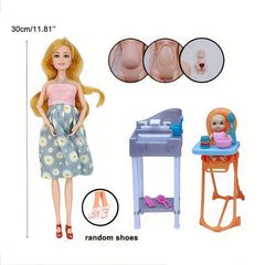 Fashionable Pregnant Mother and Birth Doll Set with Accessories