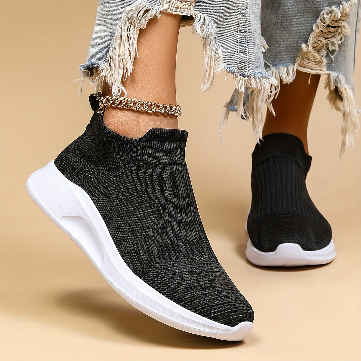 Women's Breathable Knit Sneakers Lightweight Slip On Shoes
