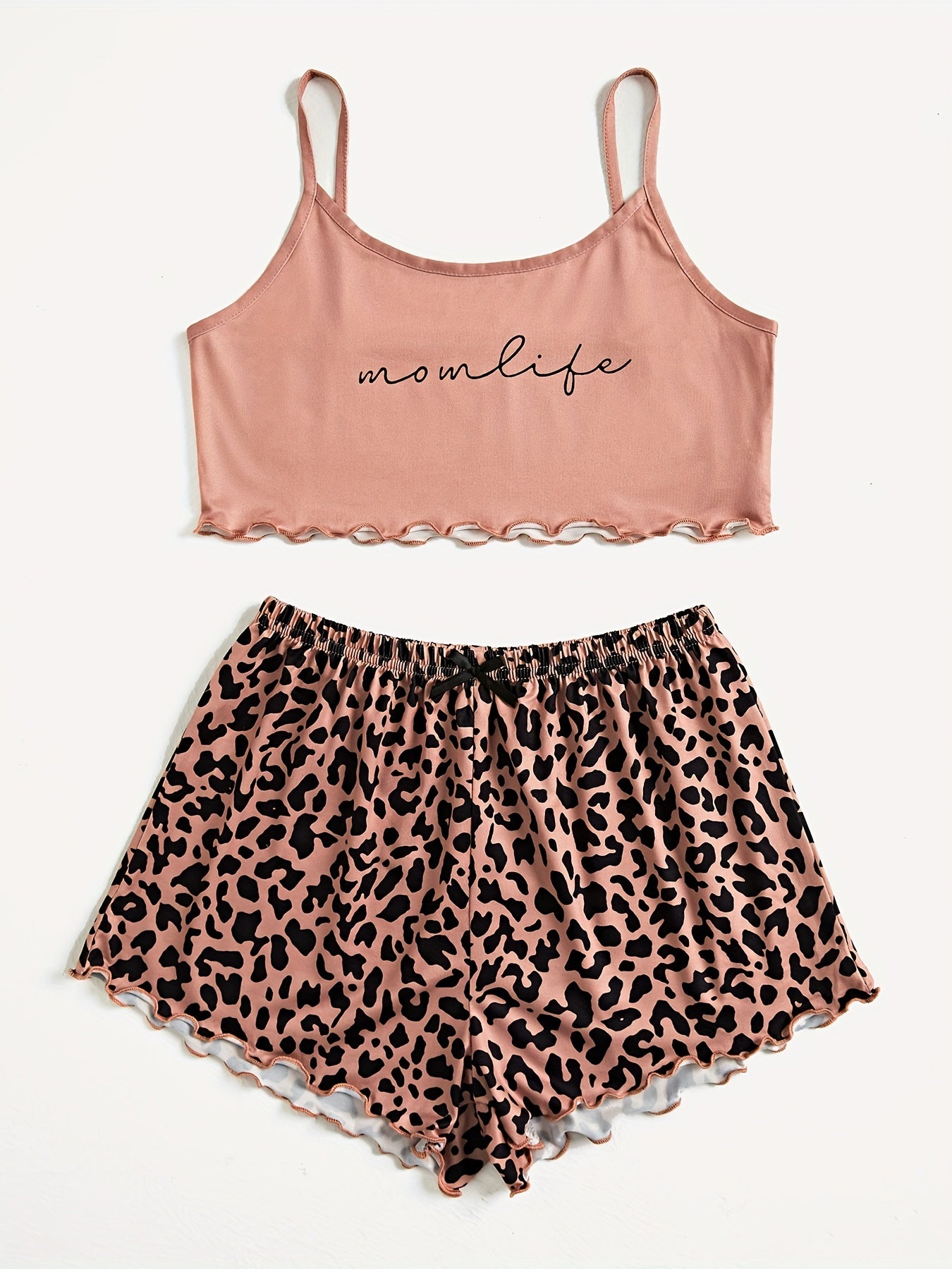Leopard Print Pajama Set Cami Crop Top & Cozy Shorts