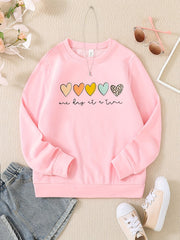 Girls Colorful Hearts Crew Neck Sweatshirts Pullovers For Sports Casual Outfit