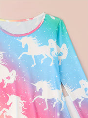 Gradient Tie Dye Unicorn Long Sleeve Dress