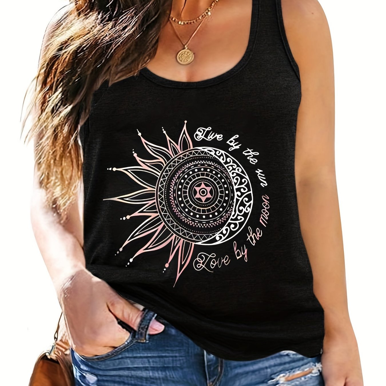 Women's Plus Size Tank Top Graphic Print Round Neck Stretch Tank Top
