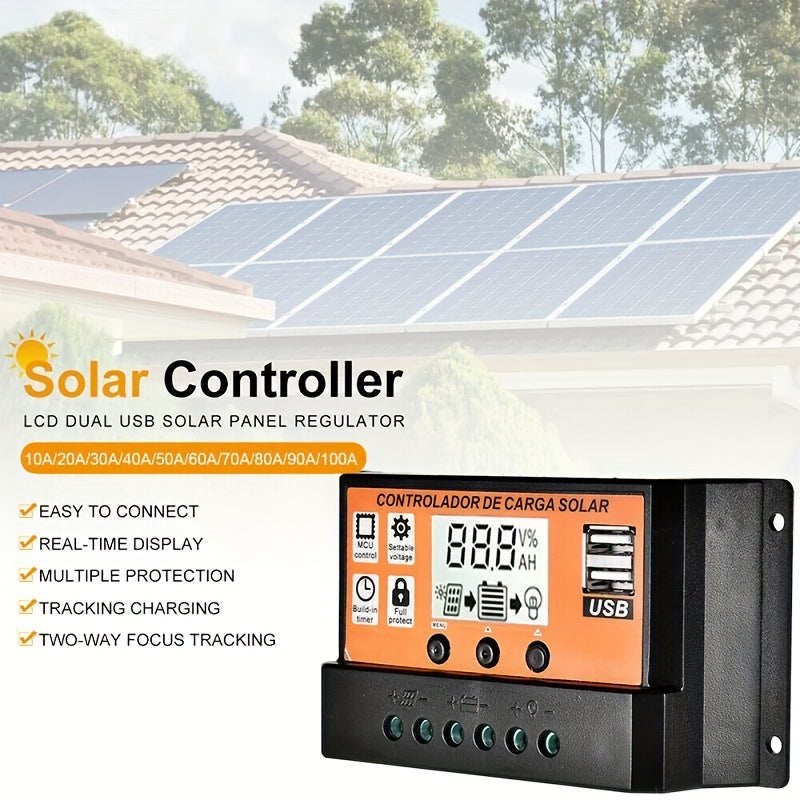 100A 50A 40A 30A 20A 10A 12V 24V Auto Solar Charge Controller LCD Display