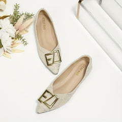 Women's Pointed Toe Ballet Flats Metal Decor Slip On Shoes