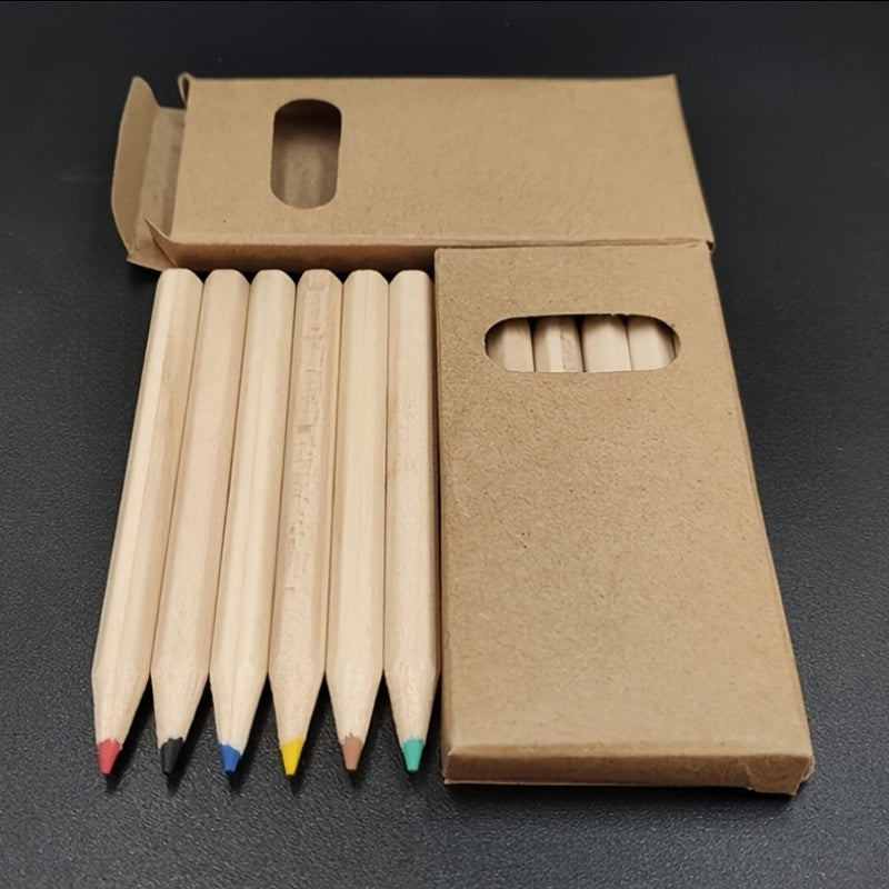 18 Mini Colored Pencils Box 6 Colors Lime Yellow Brown Sky Purple