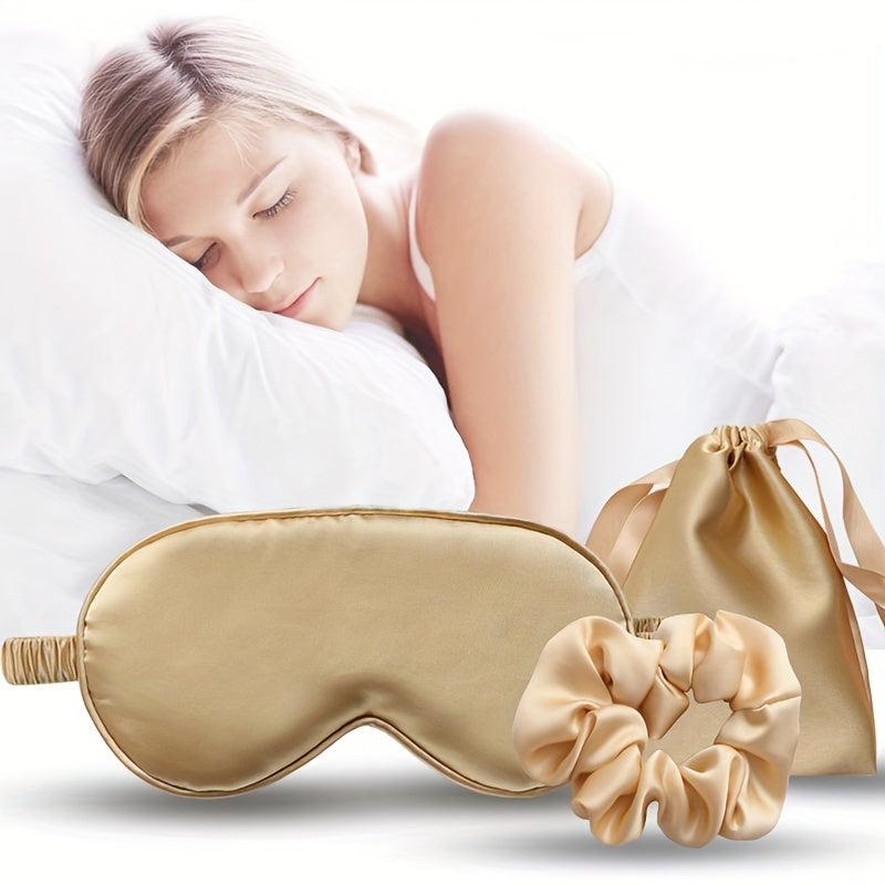 Silk Eye Mask with Hair Ring and Storage Bag Sleep Set
