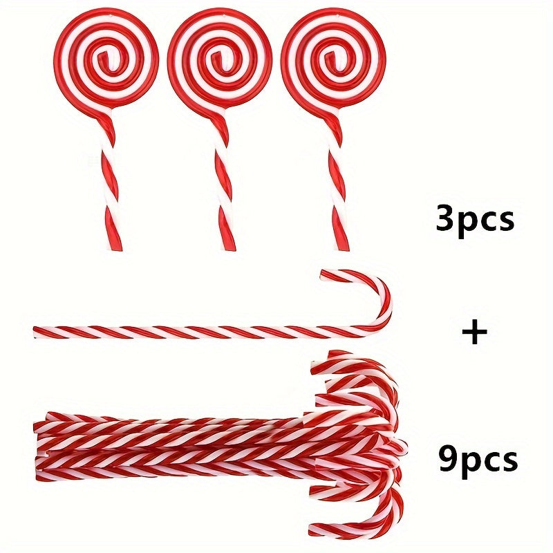 12pcs Christmas Crutch Tree Hanging Decoration Wavy Candy Toy Bundle