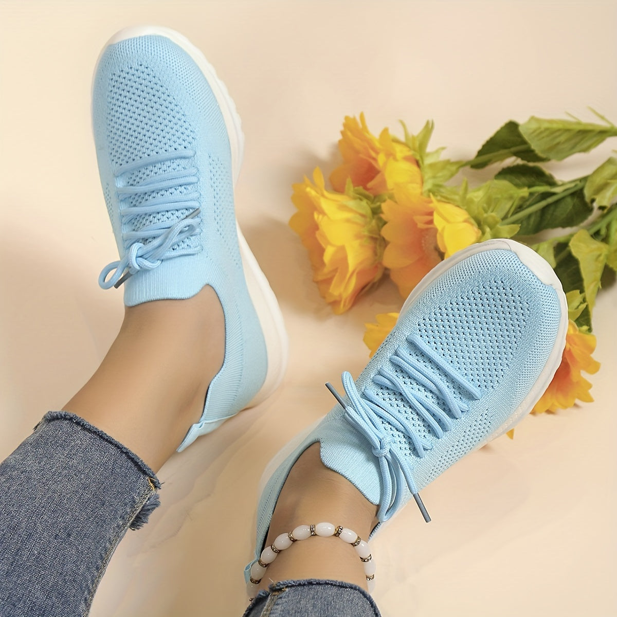 Women's Knit Sneakers Low Top Lace Up Shoes
