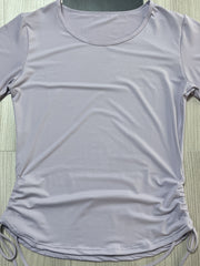 Solid Drawstring Pleated Detail Yoga T-shirt Short Sleeve Moisture Wicking Top