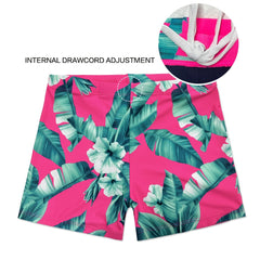 Men s Tropical Leaf & Floral Print Swim Boxers Hawaiian Style