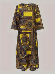 Boho Kaftan Dress Women's Plus Scarf Print Maxi Dress