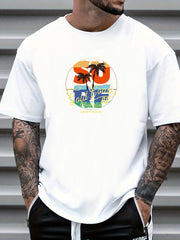 Coconut Tree Retro Number Print Men's Graphic Crew Neck T shirt