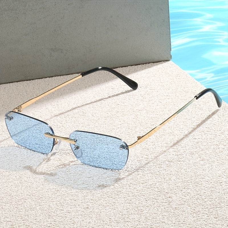 Men's Rimless Sunglasses Hip Hop Street Photography Holiday Party Glasses Bag