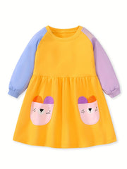 Block Toddler Girls Long Sleeve Embroidered Cotton Dress