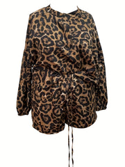 Leopard Print Lantern Sleeve Top & Shorts Set