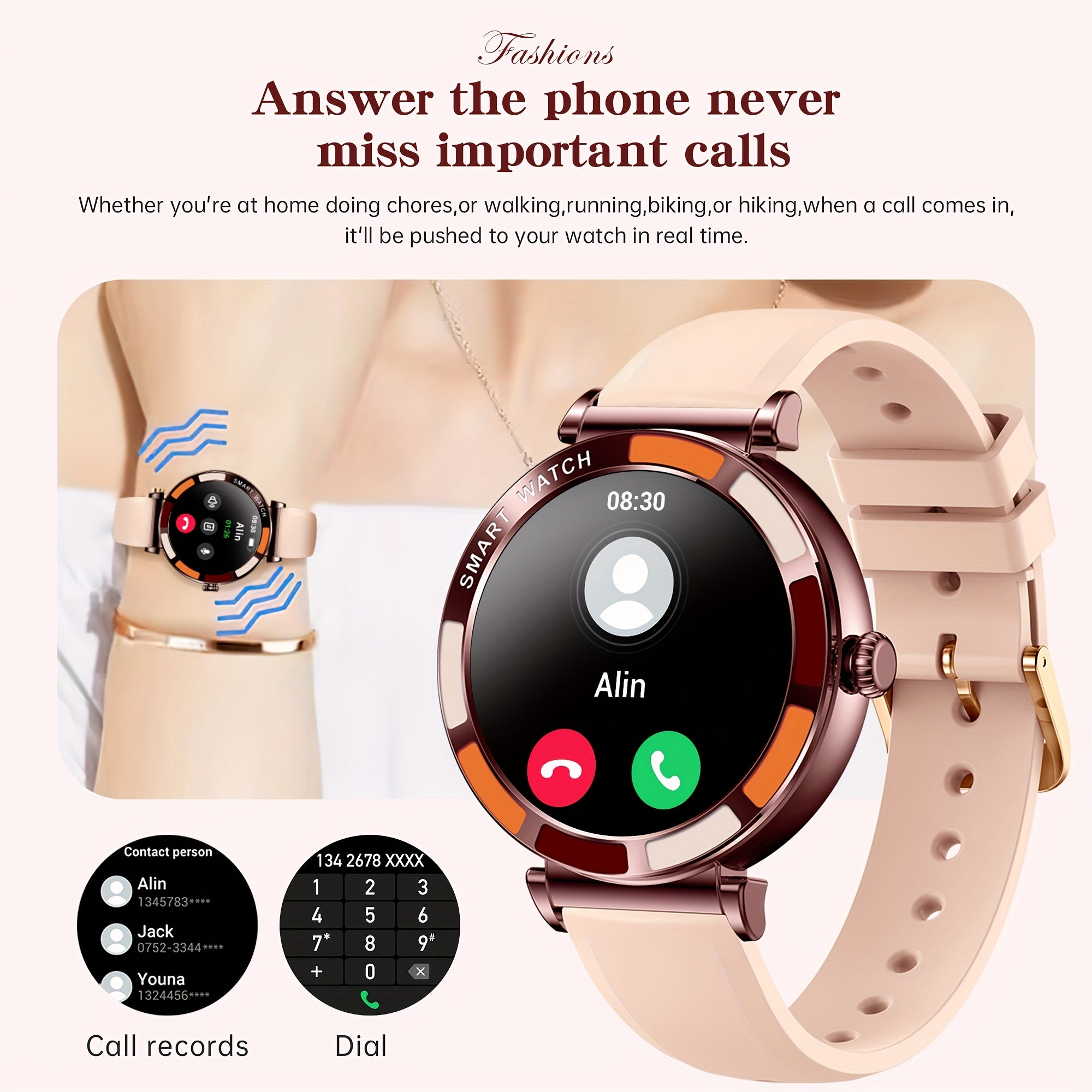TiZOOP 3 HD Smart Watch for Women - Calls, Messages, 100 Sports Modes