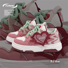 HUANQIU Women's Block Heart Lace-up Skate Shoes Lightweight Flatform Shoes