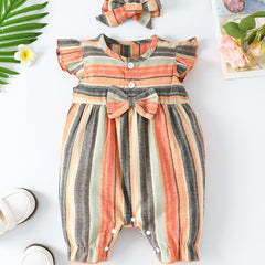 Baby Girls Striped Ruffled Romper & Headband Set