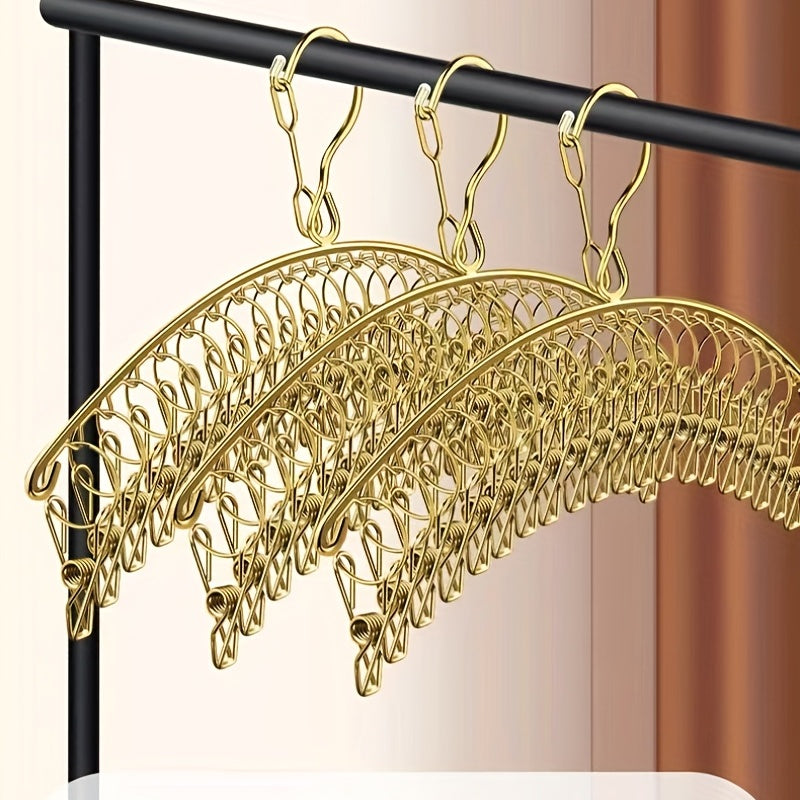 1pc Stainless Steel Golden Socks Rack 20 Clips Hanger