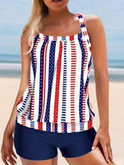 Vacay Tankini Set Women's Plus Striped & Star Print Cami Top & Shorts