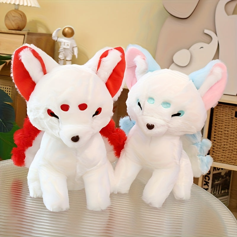 Realistic Sitting Fox Plush Toy Two Tone & Red Stuffed Animal