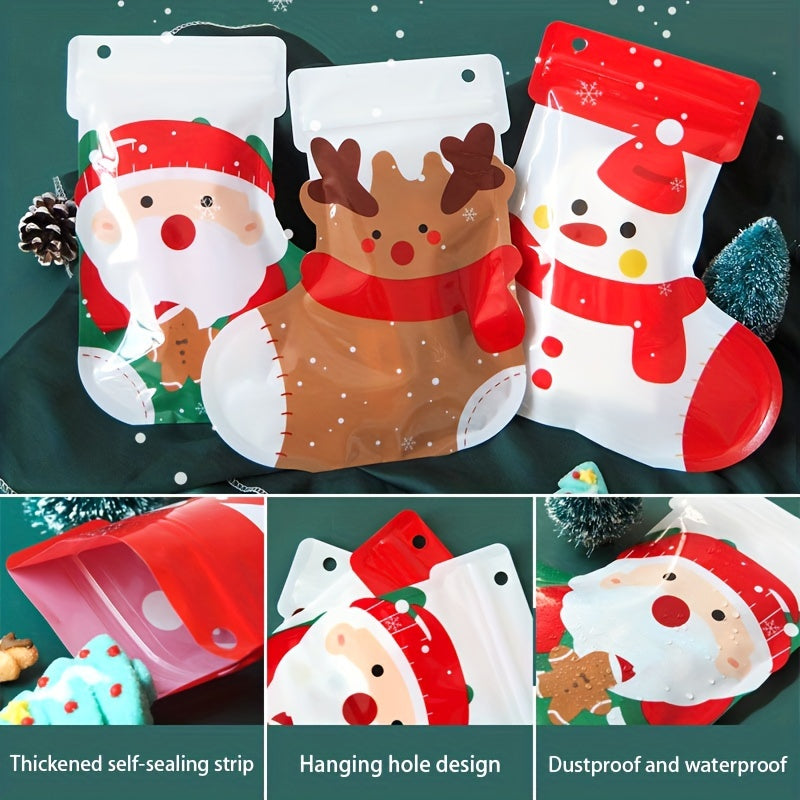 2pcs Christmas Stocking Gift Bags Ziplock Cartoon Cookie Candy Bags