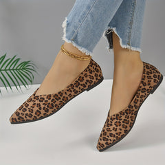 Leopard Print Slip-On Point Toe Mules Low Heel Lightweight Shoes