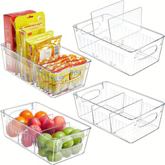 2pcs Plastic Pantry Storage Bins w/ Removable Dividers for Kitchen